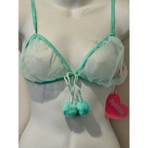 Dolls Kill Sugar Thrillz Sheer Aqua Pompom Bralette Size M Medium NWT!!